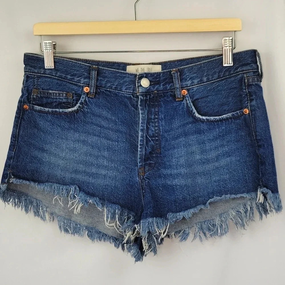 We the Free Cutoff Button Fly Jean Shorts by Free People Medium Wash Size 28